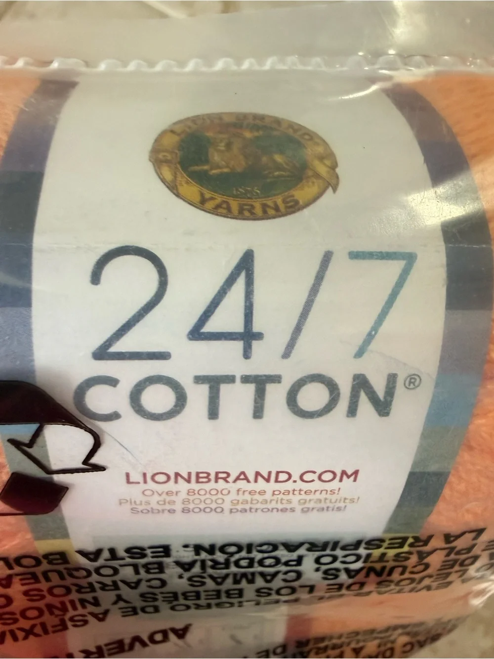 Lion Brand Cotton Yarn 24/7 - Creamsicle- Light Peach Orange Skeins